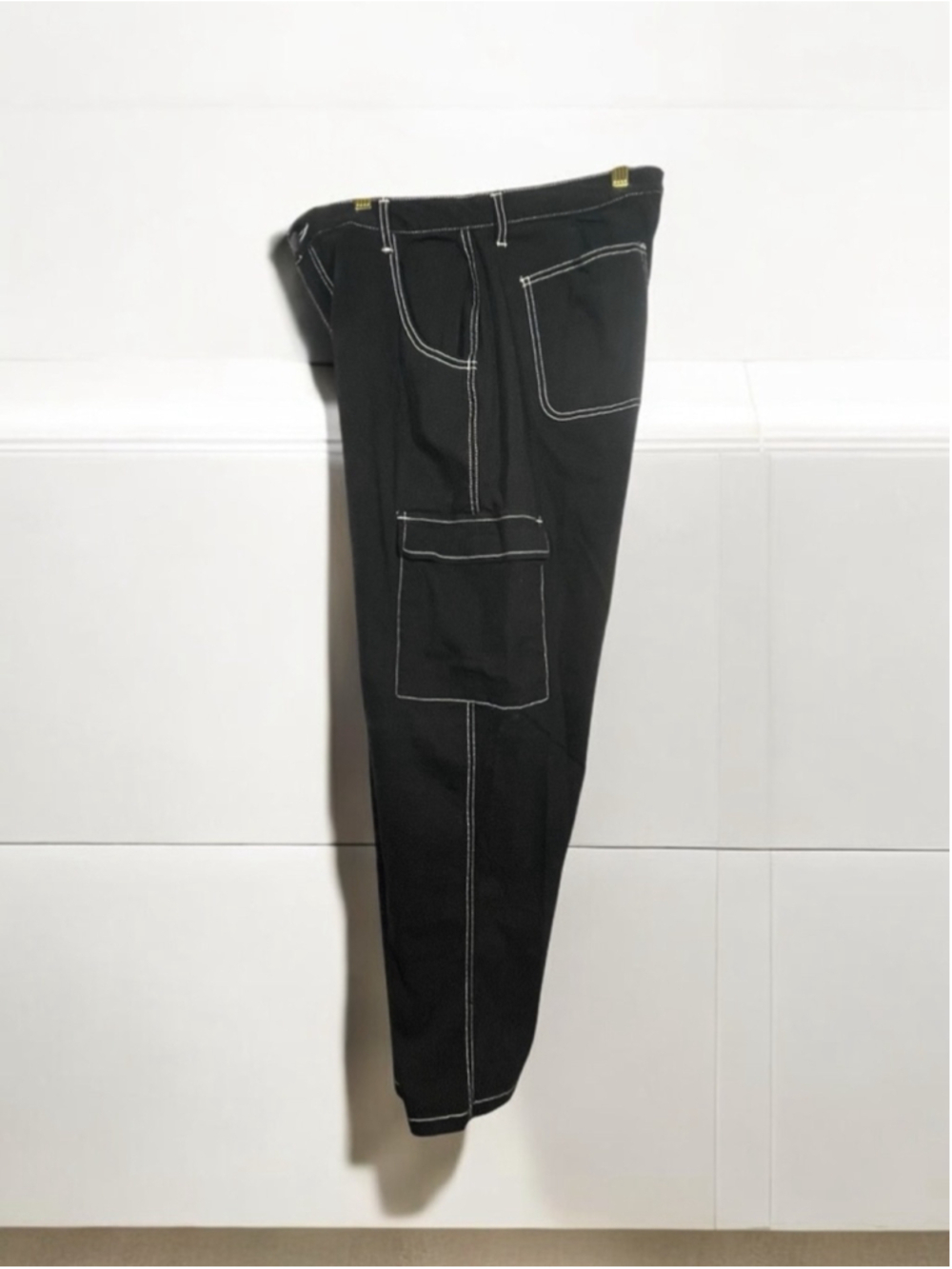 Size XL Black Cotton White Stitch Cargo Pants belt loops Hunter & Brown